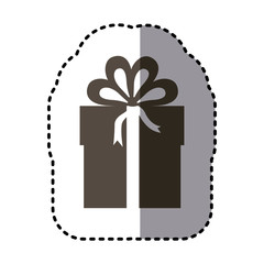 sticker monochrome gift box with ribbon wrapping vector illustration
