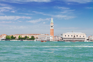 Fototapeta na wymiar famous San Marco square embankmont and lagoon waterfront at sunny day, Venice, Italy