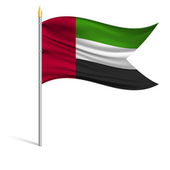 The national flag of United arab Emirates on a pole. The wavy fabric. The sign and symbol of the country. Realistic vector.