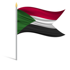 The national flag of Sudan on a pole. The wavy fabric. The sign and symbol of the country. Realistic vector.