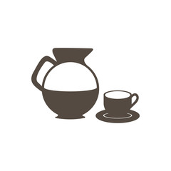 silhouette set glass jar of coffee with dish and cup icon vector illustration