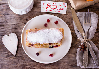 strudel and Valentine's Day decor