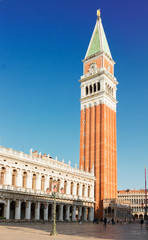 Fototapeta na wymiar famous San Marco bell tower at sunny day, Venice, Italy