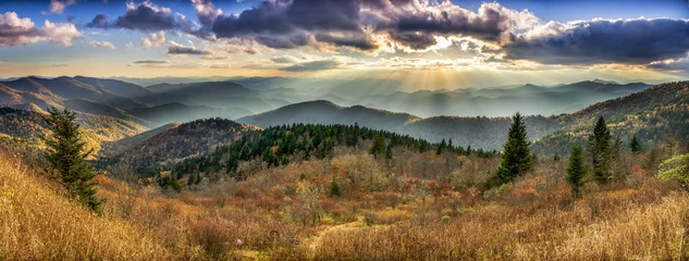  Scenic sunset over Smoky Mountains from the Blue Ridge Parkway in North Carolina © aheflin
