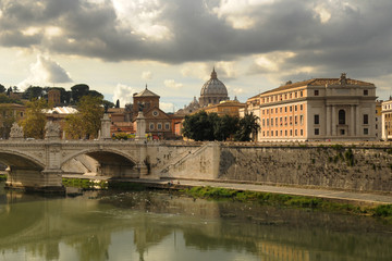 Rome city and tiber river near Vativcan, Italy