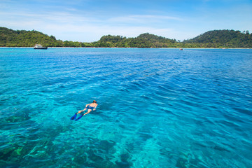 Snorkeling at Koh Rok, Andaman Sea, THAILAND.