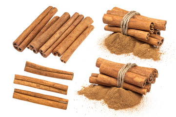 Cinnamon sticks isolated on white background with clipping path