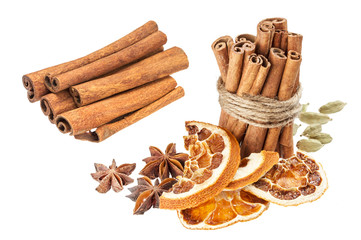 Cinnamon sticks isolated on white background with clipping path