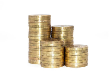 Golden coins stack isolated on white background
