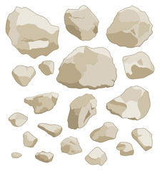 Large and small stones on white background