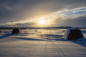 Sunrise close to Reykjavik - breathtaking Iceland in winter - amazing landscapes, storms and blizzards - photographers paradise