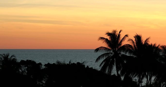Beautiful tropical orange sunset with sea and palm trees, 4K (Canon EOS 5D Mark IV)