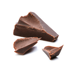 Chocolate pieces isolated on white background with clipping path.