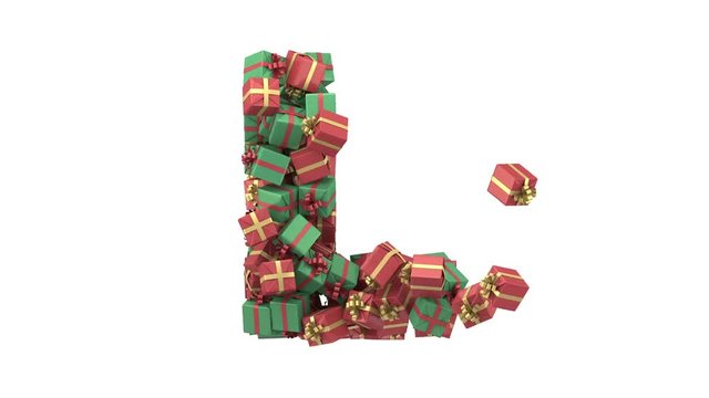 Gift box font. Letter K, L, M, N, O. Alpha matte