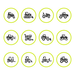 Set round icons of tractors