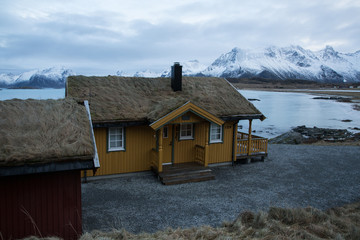 Yellow fisherman house Lofotens