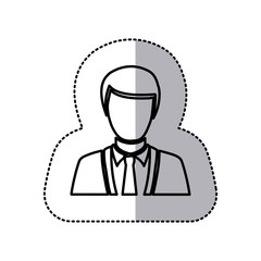sticker monochrome half body silhouette man faceless vector illustration