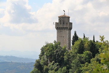 Tower Montale or Terza Torre, the third of the three towers on a peak of Monte Titano in San Marino, Italy