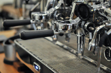 Fototapeta na wymiar Vintage design espresso machine standby for brewing coffee