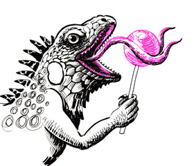 Iguana and lolipop
