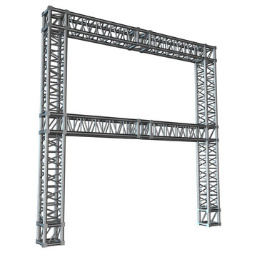 Steel truss girder element banner construction. 3d render isolated on white