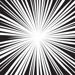 Fototapeta premium Comic book black and white radial lines background. Manga speed frame. Superhero action. Explosion vector illustration. Square stamp.