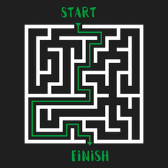 Maze Game with solution. Labyrinth with Entry and Exit. Find the Way Out Business Path Concept. Transportation Logistics Abstract Background. Vector Illustration.