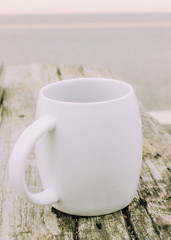 coffee in my white cup on wood tabel