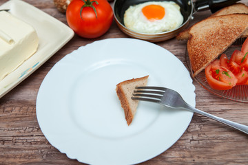 Piece of toast on a fork