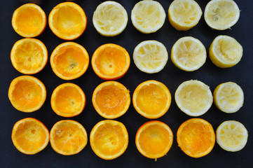 Many half oranges and lemons