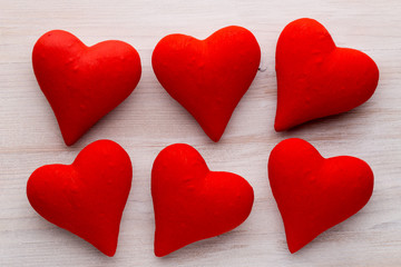 Fototapeta premium Red hearts the gray background. Valentine Day background.
