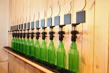 The bar beer spill. Beer Counter. Mass beer on tap. I poured a lot of beer bottles