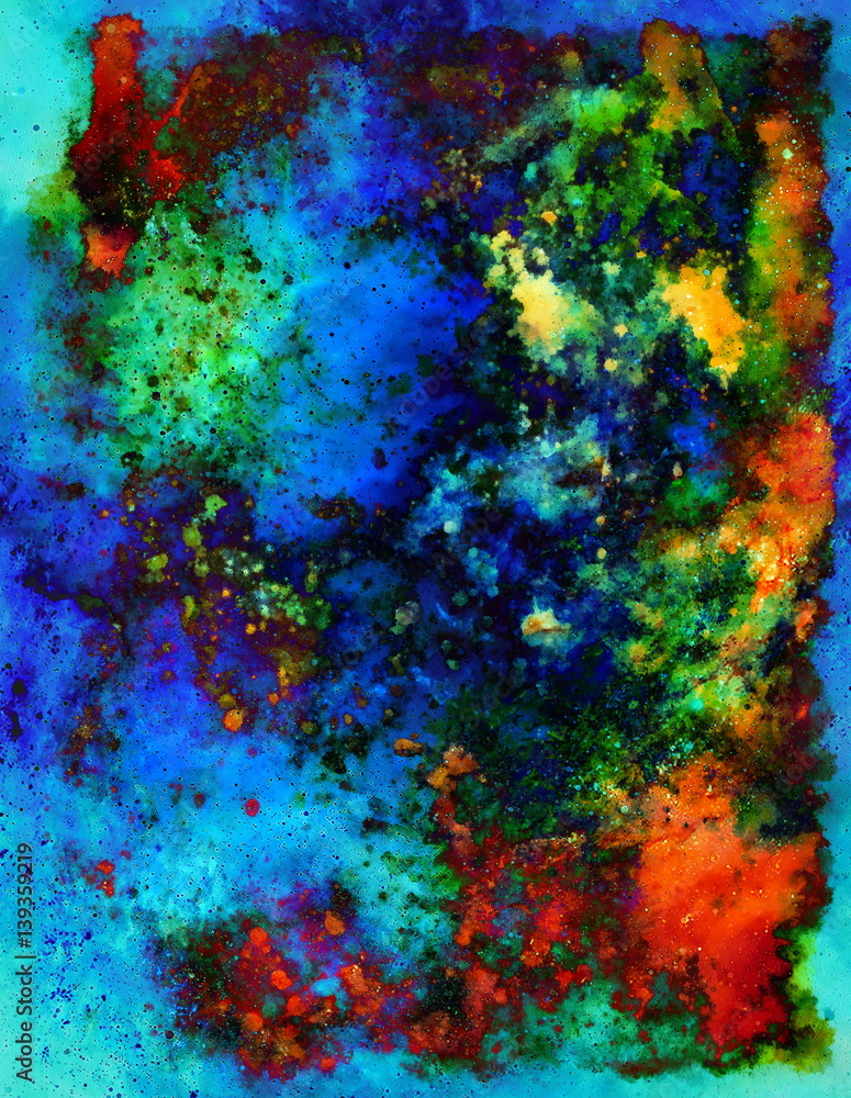Aufkleber abstract background with multicolor space structures, crackles and spots.