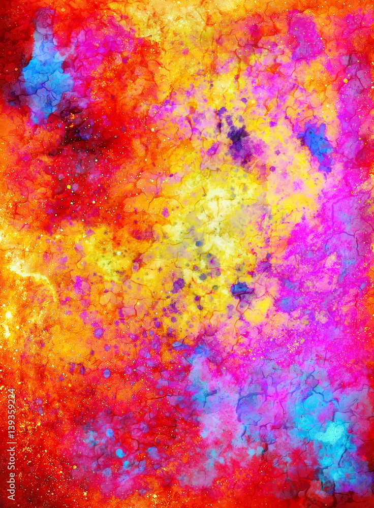 Poster abstract background with multicolor space structures, crackles and spots.