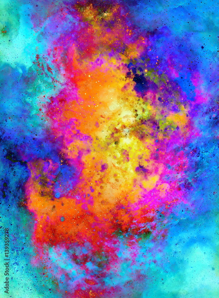 Poster abstract background with multicolor space structures, crackles and spots.
