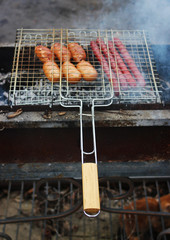 Grilled sausages on the smoke.