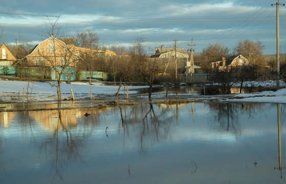 Spring flooding in the village