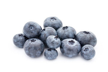 Close up of a blueberry branch isolated over white.