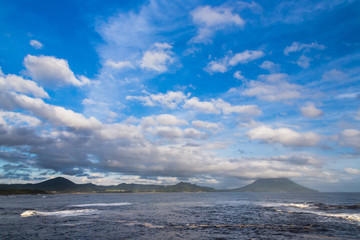 View of seascape and ocean with Mt. Kaimon volcano, Kagoshima, Kyushu, Japan ( Kaimondake)