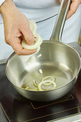 cook fries white onion rings in a pan series full cooking food recipes