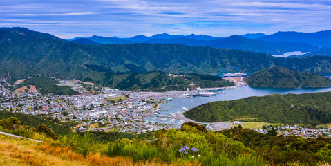 Panoramic View of the Town of Picton, New Zealand