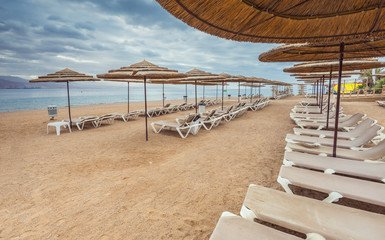 Morning on a public beach near, Eilat -famous resort in Israel