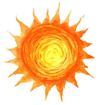Orange sun in watercolor