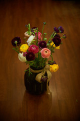 Flower, Ranunculus, flowers, wood flooring, retro, spring, warm and quiet,