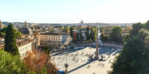 ROME, ITALY - AUG 11, 2011 : Panorama view of Rome from Spanish step in Rome, Italy