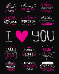 St. Valentine's Day hand lettered love confession greeting labels. 