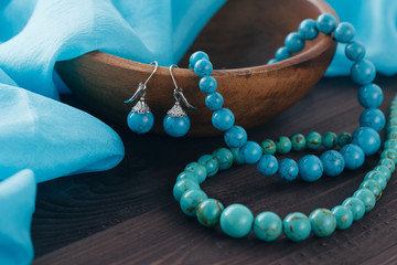 turquoise beads on shawl
