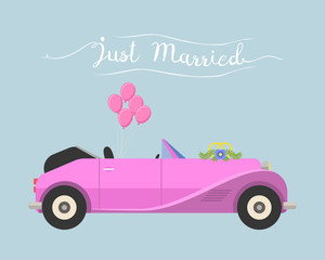 Retro cabrio car wedding just married vector vehicle.