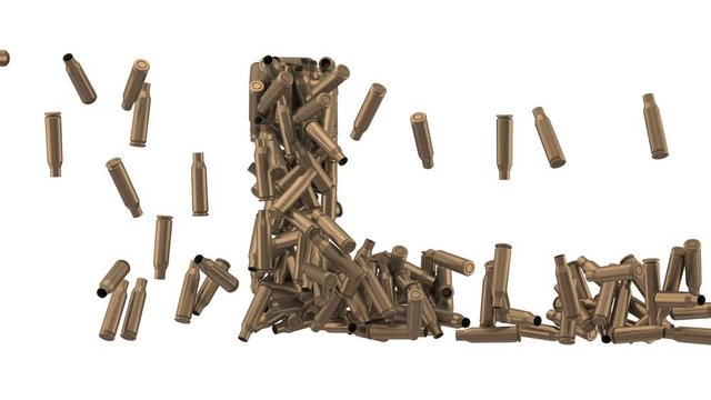 Bullet shell font. Letter K, L, M, N, O. Alpha matte