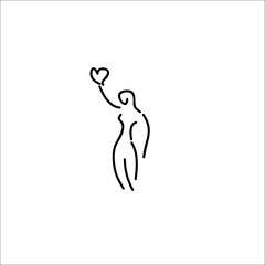 woman nude with a heart vector line illustration